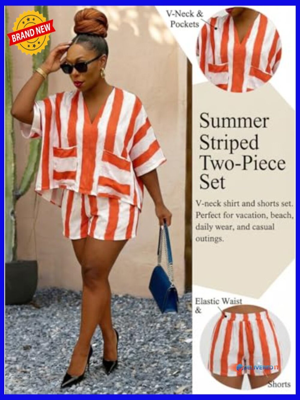Women's 2 Piece Lounge Set with Pockets Oversized Tee & Shorts - Picture 5 of 7
